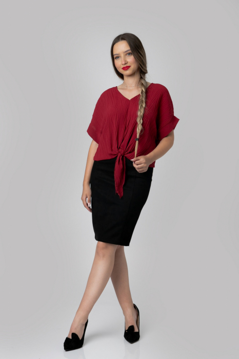 Bluza visinie casual cu aspect texturat si nod in talie [4]