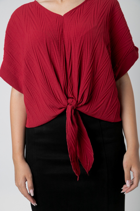 Bluza visinie casual cu aspect texturat si nod in talie [2]