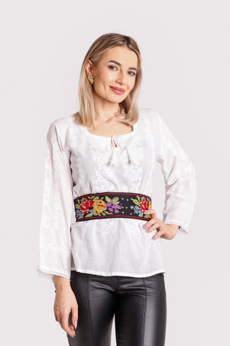 Brau traditional negru cu motiv floral multicolor Beatrice 03 [4]
