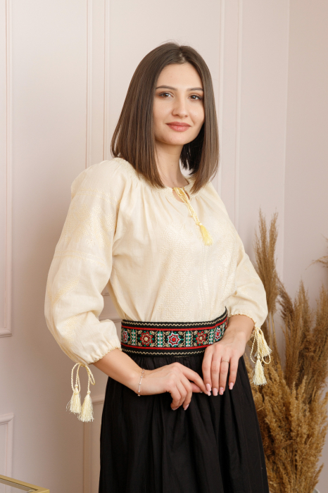 Brau traditional negru cu motiv floral multicolor Emanuela [4]