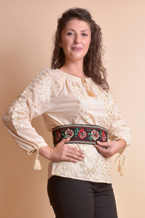 Brau traditional negru cu motiv floral multicolor Roza [4]