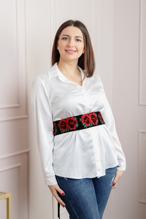 Brau traditional negru cu motiv floral rosu Florenta 02 [5]