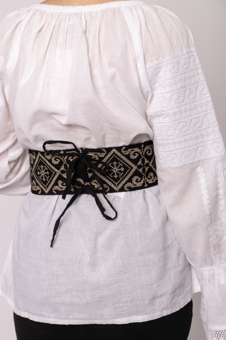 Brau traditional negru cu motiv geometric crem Georgiana [3]