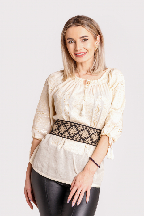 Brau traditional negru cu motiv geometric crem Gratiela [2]