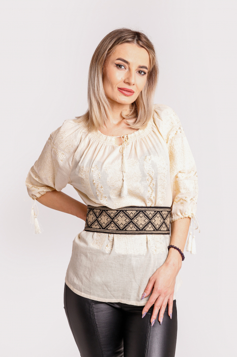 Brau traditional negru cu motiv geometric crem Gratiela [4]