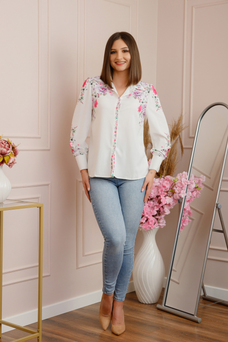 Camasa alba Felicity cu imprimeuri florale lila [4]