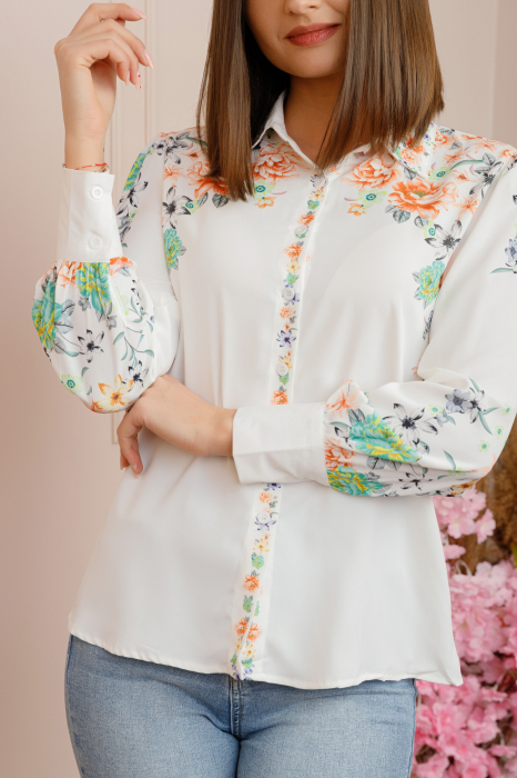 Camasa alba Felicity cu imprimeuri florale orange [3]