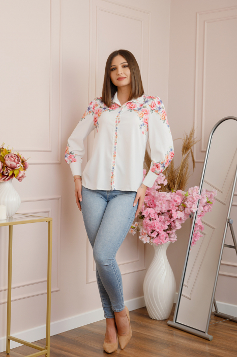 Camasa alba Felicity cu imprimeuri florale roz [4]