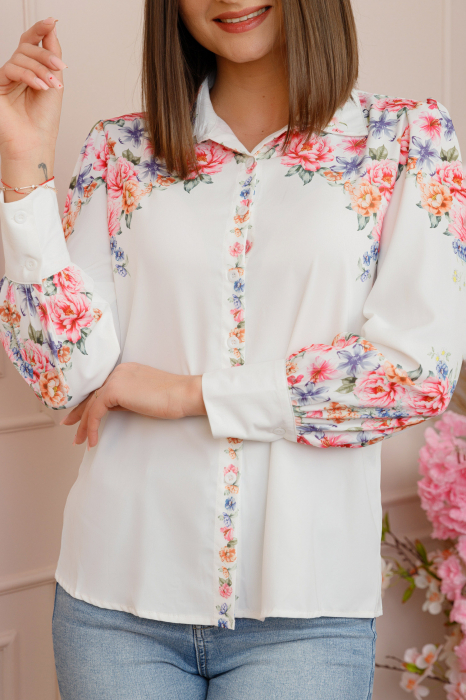 Camasa alba Felicity cu imprimeuri florale roz [3]