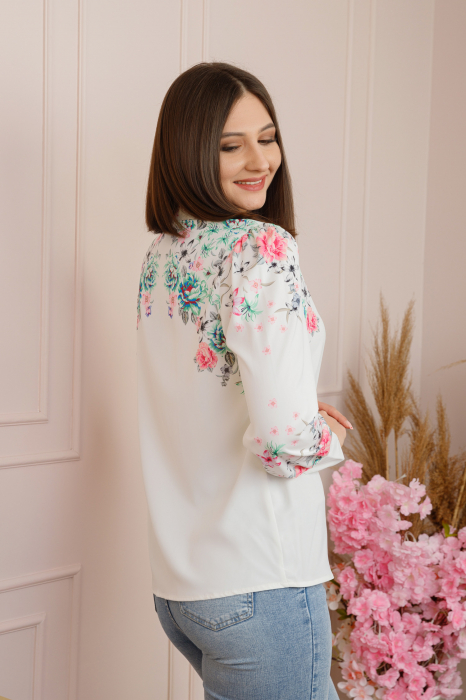 Camasa alba Felicity cu imprimeuri florale turcoaz [2]