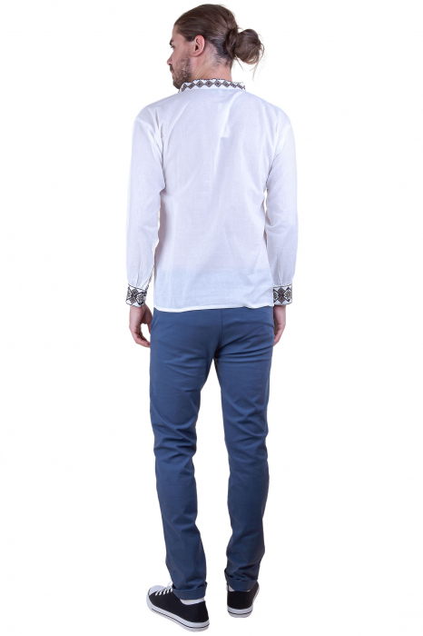 Camasa barbateasca traditionala alba cu motiv floral maro Ciprian [3]