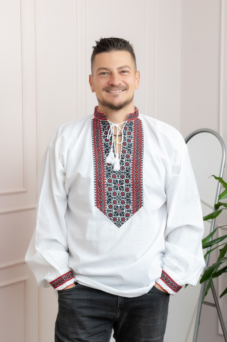 Camasa barbateasca traditionala alba cu motiv floral multicolor Camil [1]