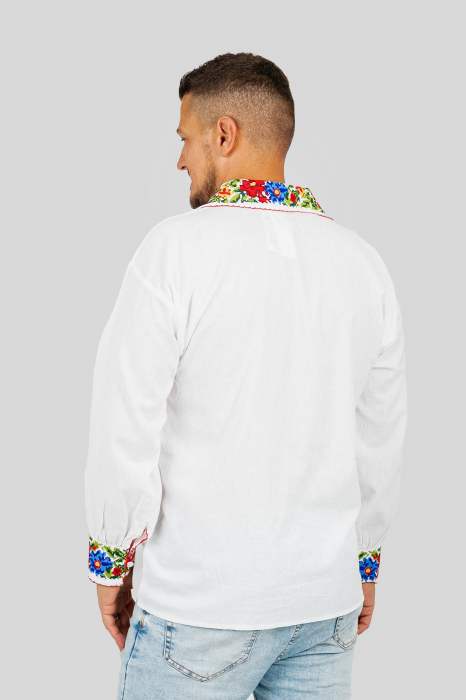 Camasa barbateasca traditionala alba cu motiv floral multicolor Florian [3]