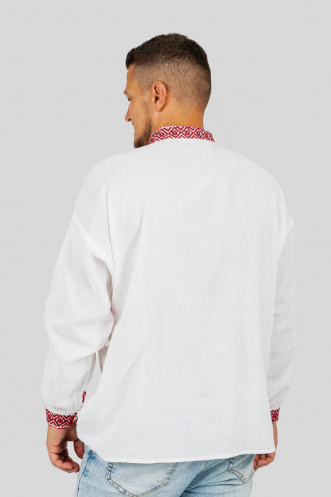 Camasa barbateasca traditionala alba cu motiv floral rosu Dominic 03 [3]