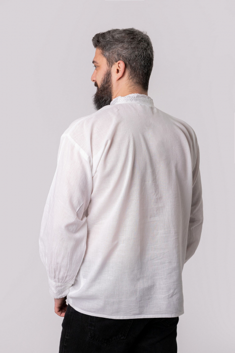 Camasa barbateasca traditionala alba cu motiv geometric alb Iacob 01 [3]