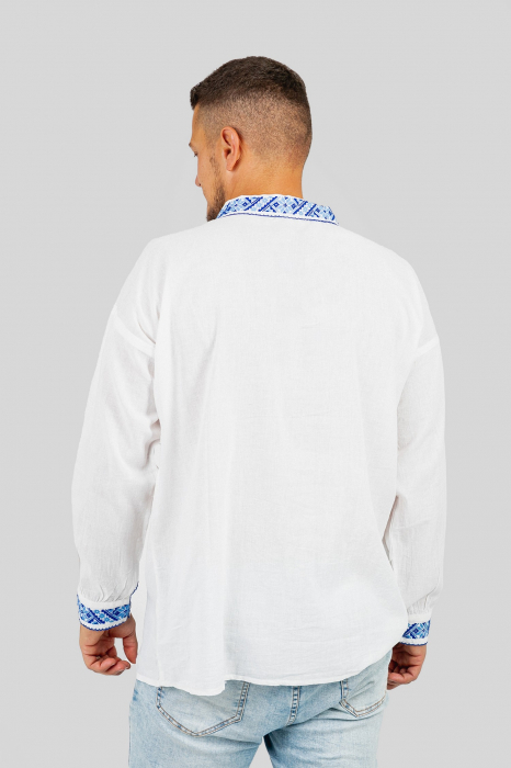 Camasa barbateasca traditionala alba cu motiv geometric albastru Pavel 02 [3]
