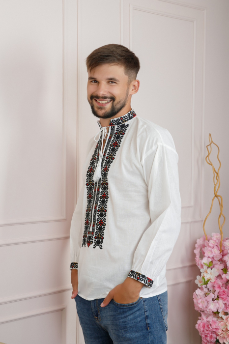 Camasa barbateasca traditionala alba cu motiv geometric multicolor Damian [3]