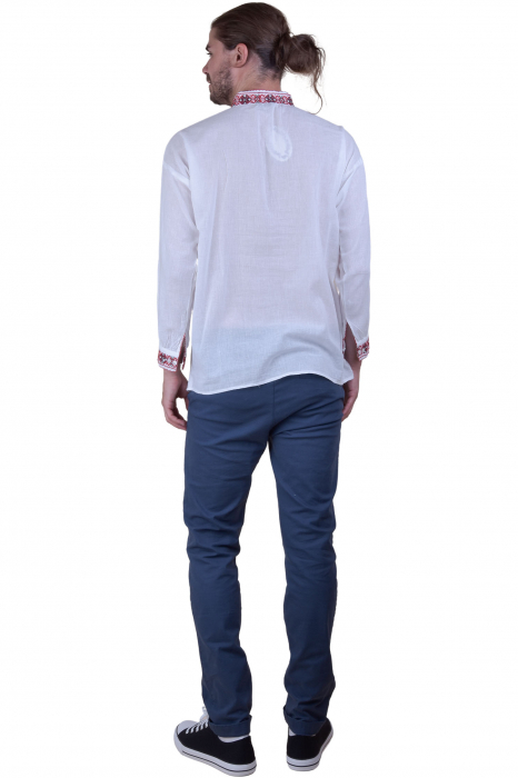 Camasa barbateasca traditionala alba cu motiv geometric rosu Claudiu [3]