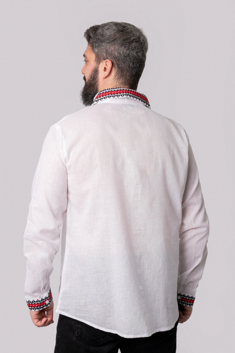 Camasa barbateasca traditionala alba cu motiv geometric rosu Ivan 04 [3]