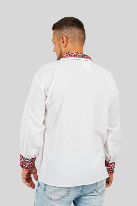 Camasa barbateasca traditionala alba cu motiv geometric rosu Toma 01 [3]