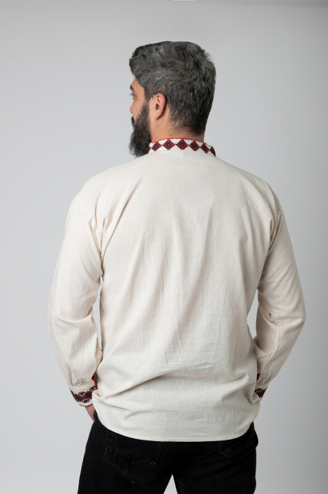 Camasa barbateasca traditionala crem cu motiv geometric rosu Calin 02 [3]