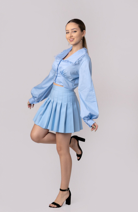 Camasa bleu cu guler stilizat si maneci bufante [3]