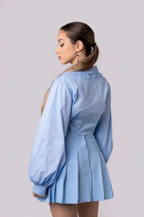 Camasa bleu cu guler stilizat si maneci bufante [4]