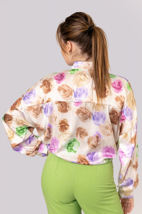 Camasa crem cu imprimeu floral si nod in talie [3]