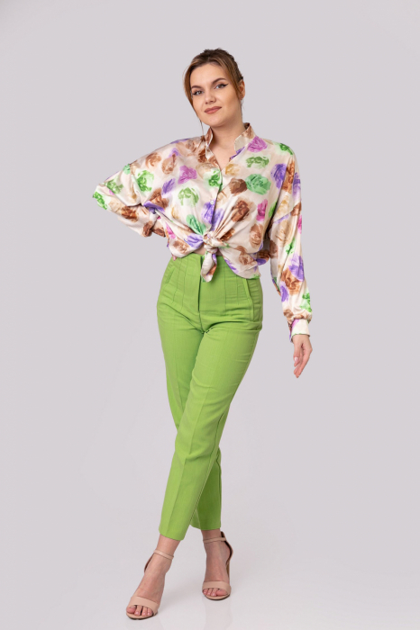 Camasa crem cu imprimeu floral si nod in talie [4]