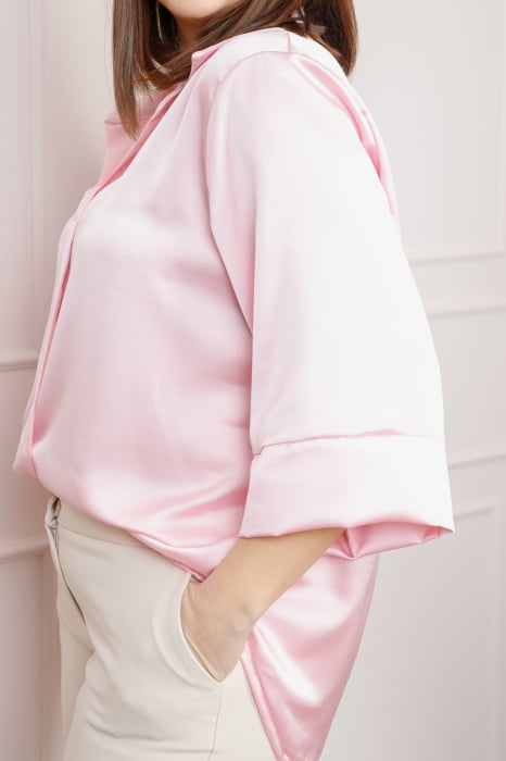 Camasa eleganta roz pal cu lungime asimetrica [2]