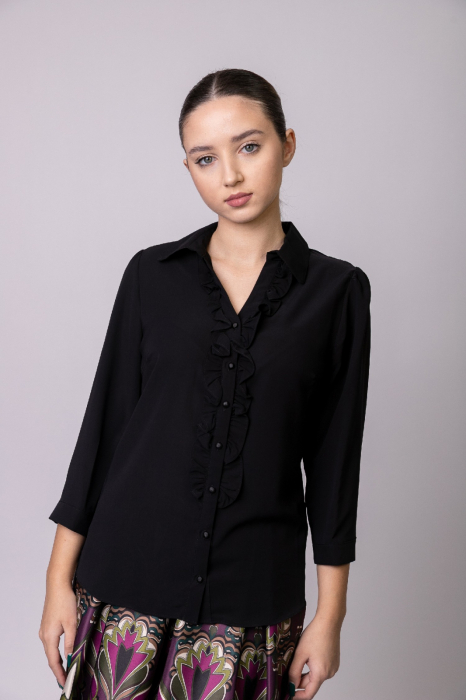 Camasa office neagra cu volane [3]