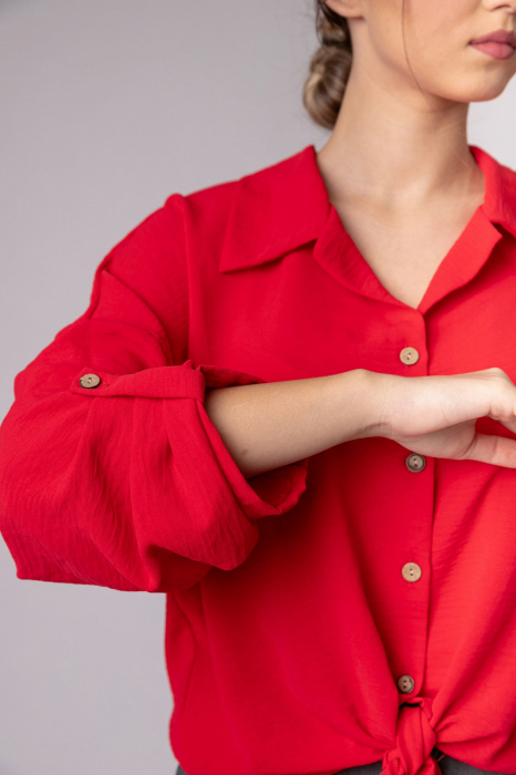Camasa rosie cu nod in talie [2]