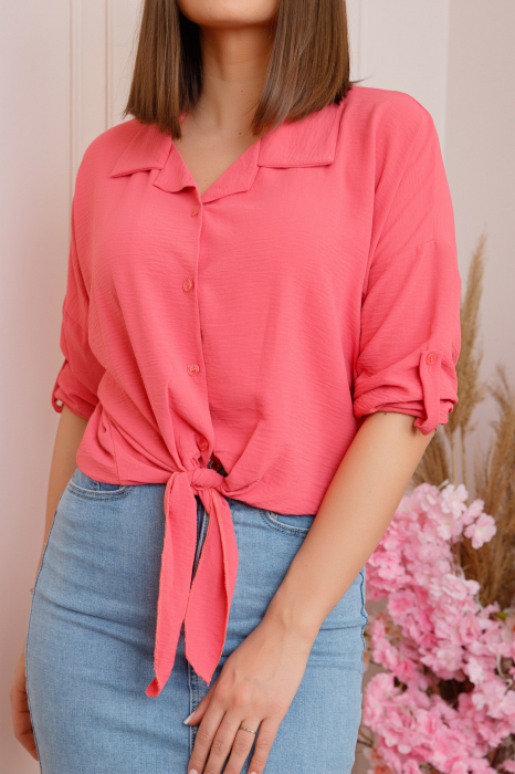 Camasa roz somon cu nod in talie [2]