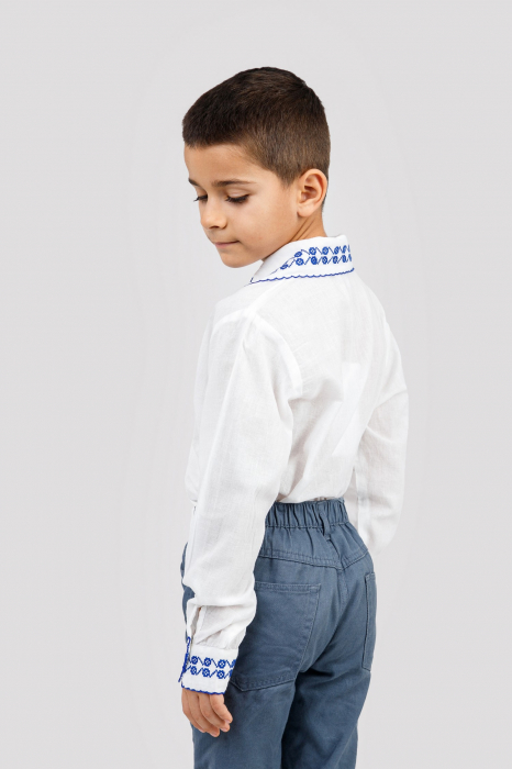 Camasa traditionala de baieti alba cu motiv floral albastru Albert [3]