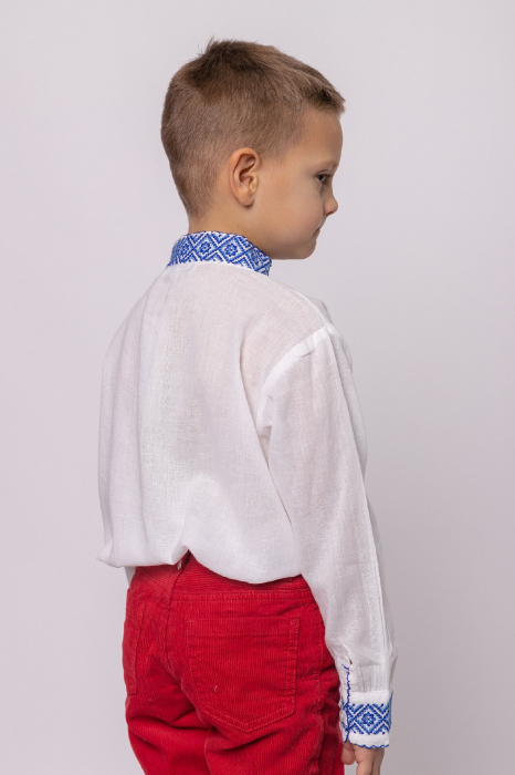 Camasa traditionala de baieti alba cu motiv floral albastru Dominic 02 [3]