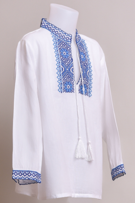 Camasa traditionala de baieti alba cu motiv floral albastru Robert 01 [3]
