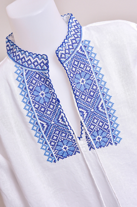 Camasa traditionala de baieti alba cu motiv floral albastru Robert 01 [2]