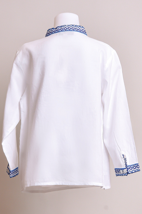 Camasa traditionala de baieti alba cu motiv floral albastru Robert 01 [4]