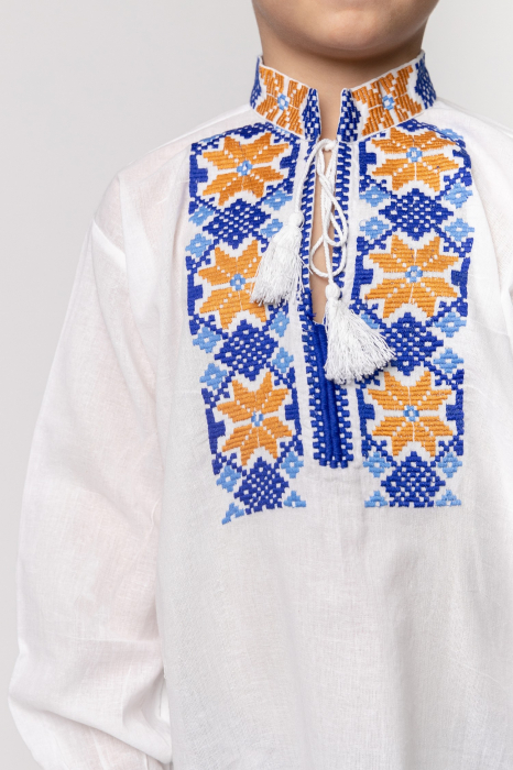 Camasa traditionala de baieti alba cu motiv floral galben Vladimir [2]