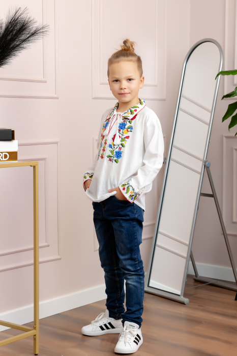 Camasa traditionala de baieti alba cu motiv floral multicolor Beniamin [4]