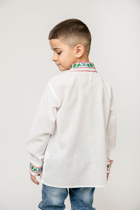 Camasa traditionala de baieti alba cu motiv floral multicolor Cosmin 01 [3]