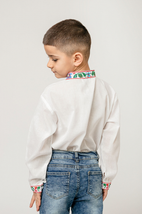 Camasa traditionala de baieti alba cu motiv floral multicolor Cosmin 02 [3]