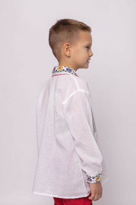 Camasa traditionala de baieti alba cu motiv floral multicolor Matei [3]