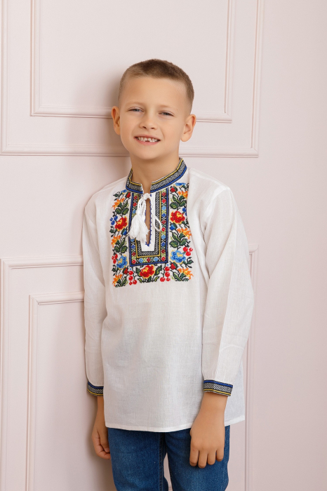 Camasa traditionala de baieti alba cu motiv floral multicolor Mihai [3]