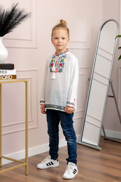 Camasa traditionala de baieti alba cu motiv floral multicolor Sebastian [5]