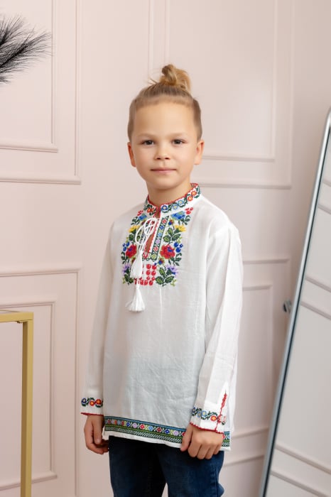 Camasa traditionala de baieti alba cu motiv floral multicolor Sebastian [3]