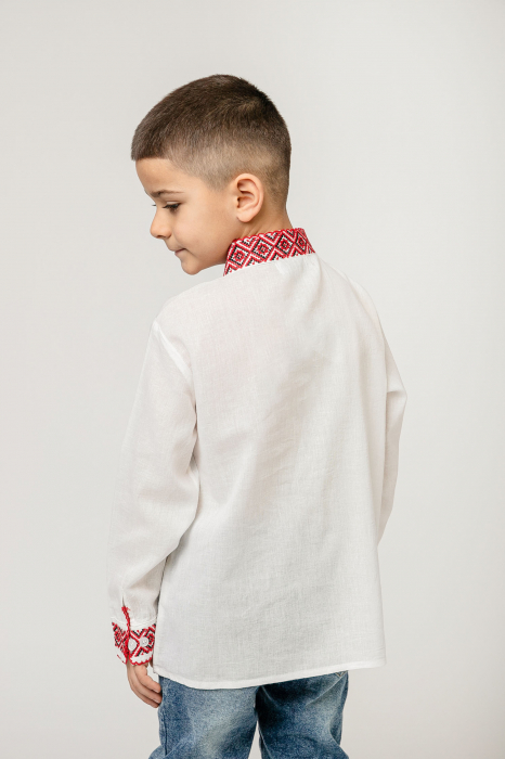 Camasa traditionala de baieti alba cu motiv floral rosu Dominic 03 [3]