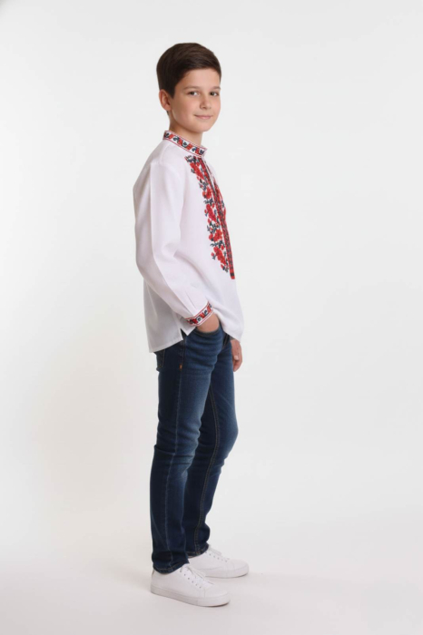 Camasa traditionala de baieti alba cu motiv floral rosu Razvan 02 [2]