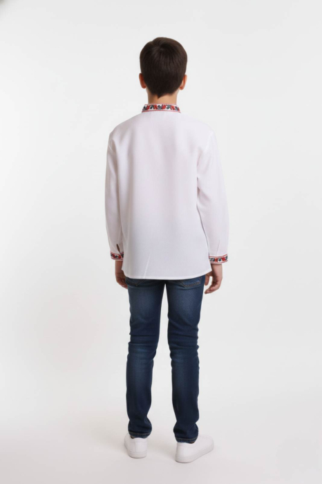 Camasa traditionala de baieti alba cu motiv floral rosu Razvan 02 [3]