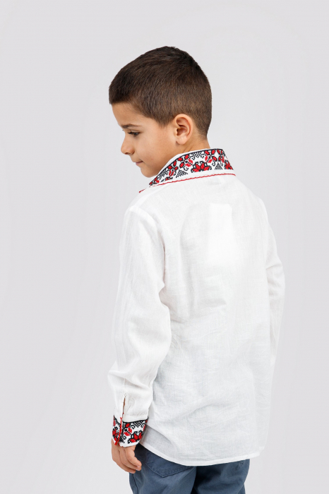 Camasa traditionala de baieti alba cu motiv floral rosu Silviu 01 [3]